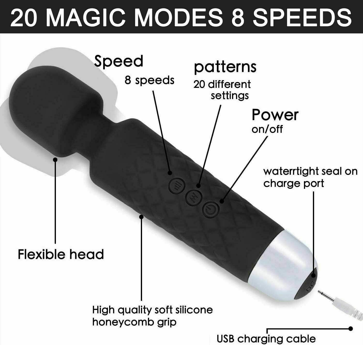 Magic Massage Wand Muscle Relaxation Massager 20 Speed Vibrating Full Body Therapy Motor