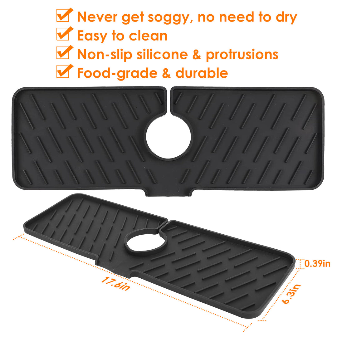 Black-Grey Color Options -- 1Pc Silicone Faucet Mat Kitchen Sink Splash Guard Drain Mat Drying Pad Kitchen Mat Bathroom Drip Catcher