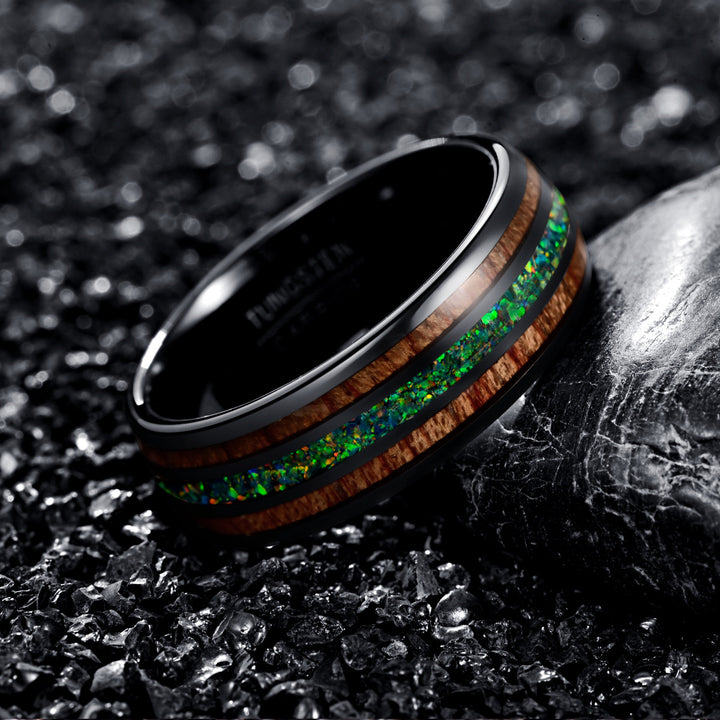 Blue Opal Tungsten Ring Men