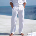 Front Pocket Straight Pure Color Comfort Breathable Men's Linen Pants Trousers