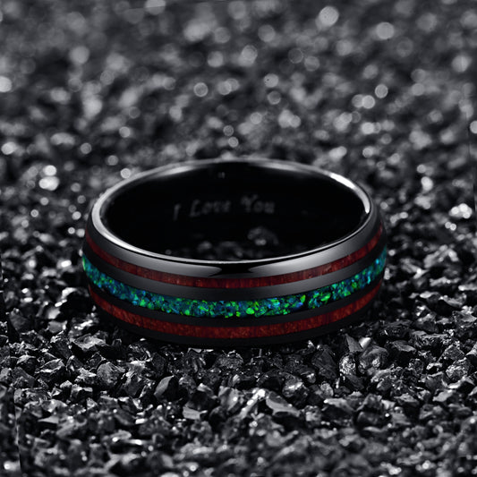 Blue Opal Tungsten Ring Men