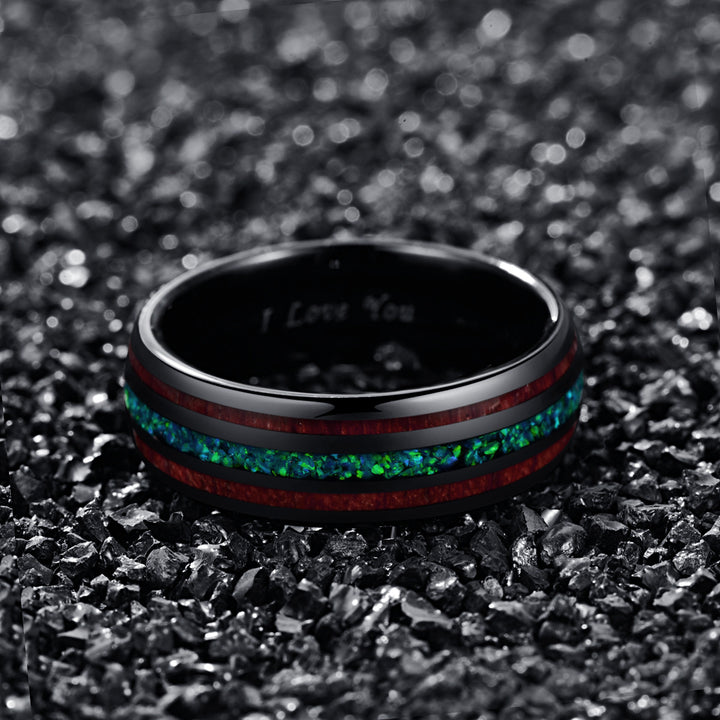 Blue Opal Tungsten Ring Men