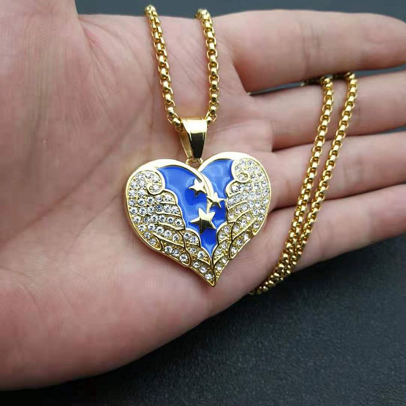 Heart Wings Star Gold Plated Rhinestone Pendant Necklace